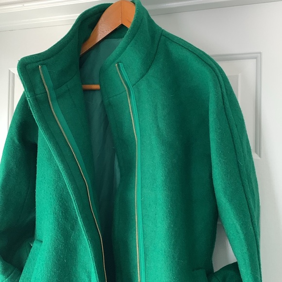 J.Crew Green Wool Blend Mockneck Zip Up Coat - Picture 8 of 16